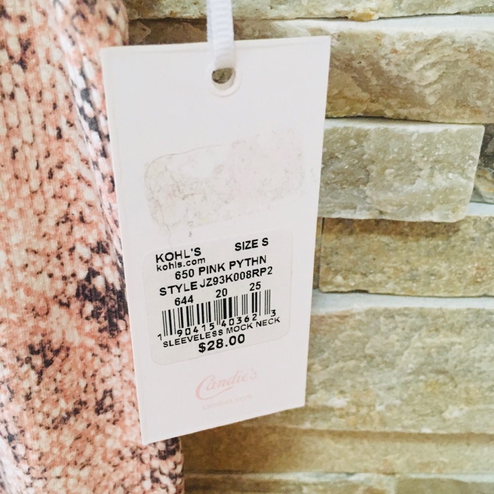 NWT Candie’s Pink Pythn Sleeveless Mock Neck Top S - Picture 4 of 6